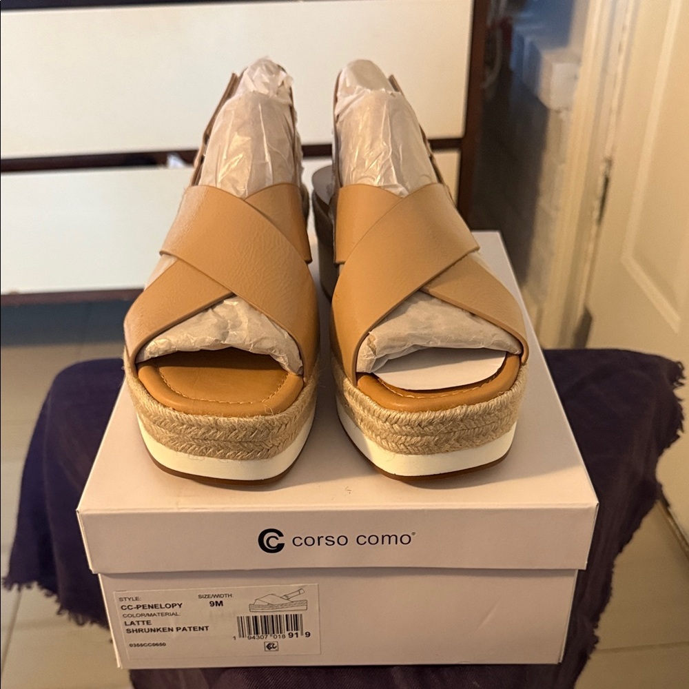 Corso Como Lattea Tan Crossover Espadrille Platform Sandals